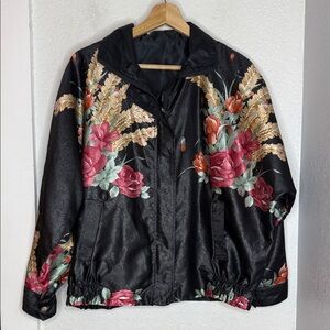 Han A Rum Reversible Black Satin Floral Jacket Made in Korea Dark Academia